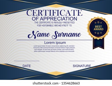 Creative Certificate Of Appreciation Award Template. Illustration Certificate Horizontal In A4 Size Pattern.