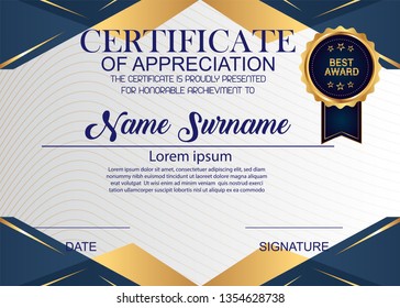 Creative Certificate Of Appreciation Award Template. Illustration Certificate Horizontal In A4 Size Pattern.
