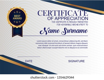 Creative Certificate Of Appreciation Award Template. Illustration Certificate Horizontal In A4 Size Pattern.