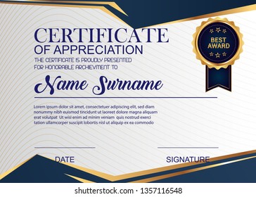 Creative Certificate Of Appreciation Award Template. Illustration Certificate Horizontal In A4 Size Pattern.