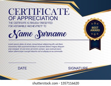 Creative Certificate Of Appreciation Award Template. Illustration Certificate Horizontal In A4 Size Pattern.