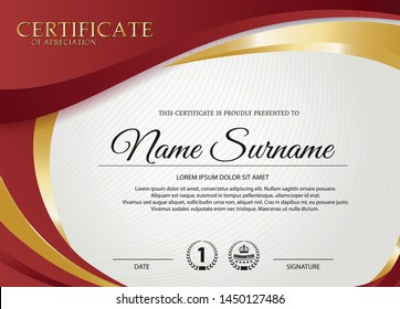 creative certificate of appreciation award template with red and golden shapes and badge