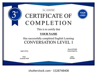 creative certificate of appreciation award template with blue shapes and badge