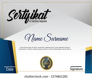 creative certificate of appreciation award template with blue and golden shapes and badge