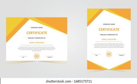 Creative certificate of appreciation award template with orange color creative shapes diploma vector