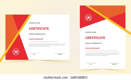 Creative certificate of appreciation award template with red and orange color creative shapes diploma vector