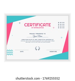 Creative Certificate of Appreciation Award Template with pink and blue color, flat design style