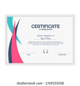 Creative Certificate of Appreciation Award Template with pink and blue color, flat design style