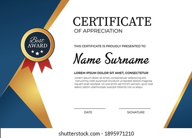 Creative Certificate Appreciation Award Template Stock Vector (Royalty ...