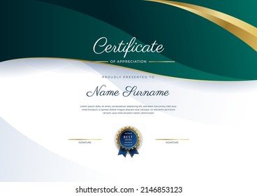 Creative certificate of appreciation award template with golden shapes and badge