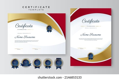 Creative certificate of appreciation award template with golden shapes and badge