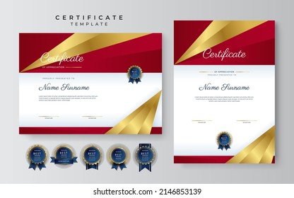 Creative certificate of appreciation award template with golden shapes and badge