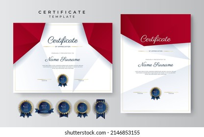Creative certificate of appreciation award template with golden shapes and badge
