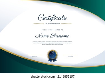 Creative certificate of appreciation award template with golden shapes and badge