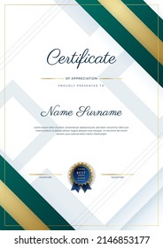 Creative certificate of appreciation award template with golden shapes and badge