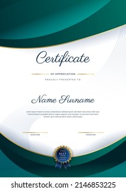 Plantilla de premio de certificado de apreciación creativo con formas doradas y placa. Ilustración del vector