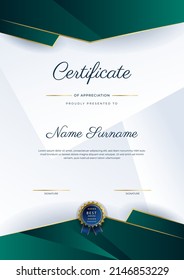 Creative Certificate of Value Award Template mit goldenen Formen und Abzeichen. Vektorgrafik