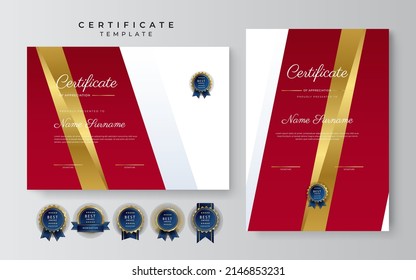 Creative certificate of appreciation award template with golden shapes and badge. Vector illustration