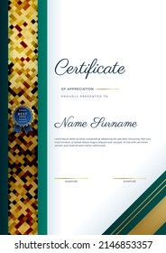 Creative certificate of appreciation award template with golden shapes and badge. Vector illustration background