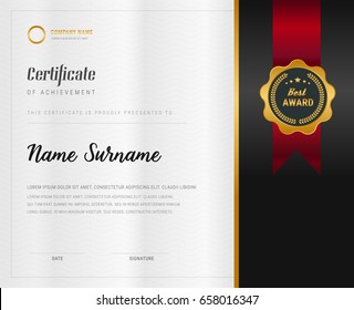 creative certificate of appreciation award template with blue and golden shapes and badge