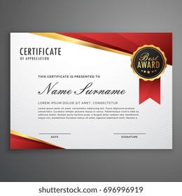 plantilla creativa de certificado de apreciación en diseño rojo y dorado