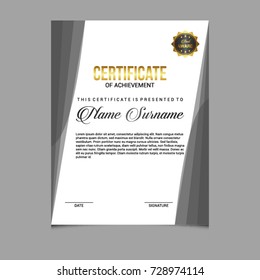 creative certificate of appreciation award template with black and golden shapes and badge