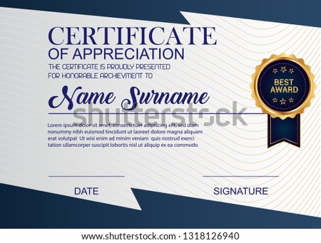 Creative Certificate Of Appreciation Award Template. Illustration Certificate Horizontal In A4 Size Pattern.