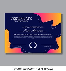Certificado creativo de apreciación mejor plantilla de premio con composición de formas geométricas coloreadas, Uso para impresión, certificado, diploma, graduación Plantilla vectorial Eps10