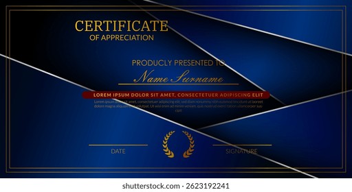 Creative certificate of appreciation best award template with blue silver list overlap background, Use for print, certificate, diploma, graduation