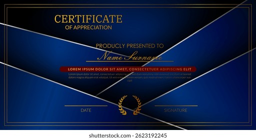Creative certificate of appreciation best award template with blue silver list overlap background, Use for print, certificate, diploma, graduation