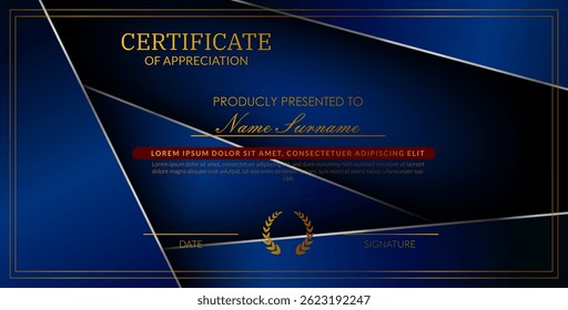Creative certificate of appreciation best award template with blue silver list overlap background, Use for print, certificate, diploma, graduation