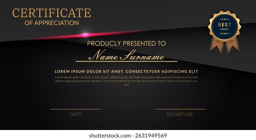 Certificado creativo de la Plantilla de premio mejor con el fondo rosado negro abstracto de la luz, uso para la impresión, certificado, diploma, graduación