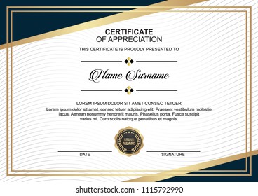 Creative Certificate design template with luxury badge and modern shapes. Vector illustration