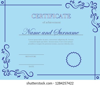 Creative certificate, diploma. Frame for diploma, certificate. Certificate template with elegant border frame, Diploma design.