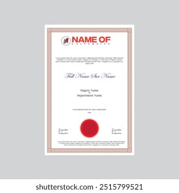 Creative Certificate template design for University Degree Vector EPS 10