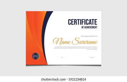 Creative Certificate template and element | A clean modern certificate with minimal Orange  Navy Blue colors.Certificate border template with luxury and modern line pattern.