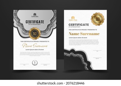 Plantilla de certificado creativo con ornamento gris y negro