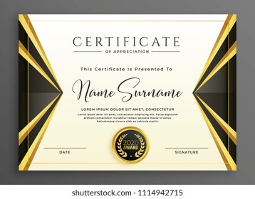 creative certificate template with luxury golden shapes