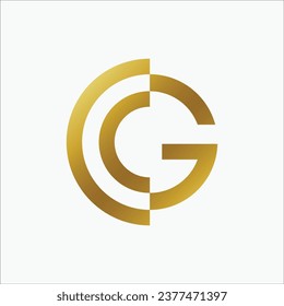 Creative CG or GC initial monogram circle shape pattern line art golden color logo design