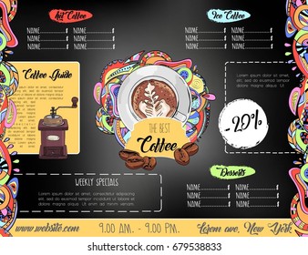 Creative chalk drawing coffee menu design.