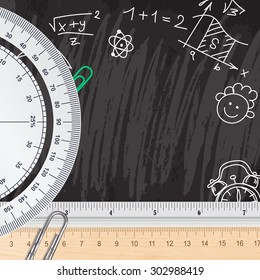 Creative chalkboard school background with rulers