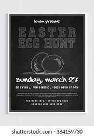 Creative chalkboard style Invitation Card design with eggs for Easter Egg Hunt celebration.