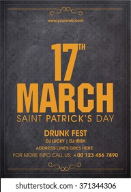 Kreatives Chalkboard-Stil Pamphlet, Banner oder Flyer-Design mit stylischem Text 17 März für Happy St. Patrick's Day Feier.