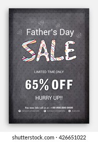 Creative chalkboard style Template, Banner or Flyer design of Sale with 65% Discount Offer for Limited Time on occasion of Father's Day celebration.