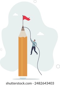 Creative challenge to reach goal and win business, idea, motivation and inspiration to achieve target concept.flat design.illustration with people.
