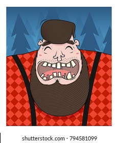 Creative character design on lumberjack. Smile. Vector