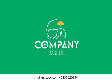 Creative character holding a lampshade lighting product and sleeping. Logo design for a company that produces sleep and lighting products for children