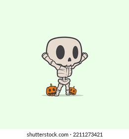 creative character skeleton for Halloween with two pumpkins