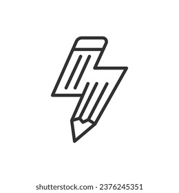 Creative Charge, linear icon. Pencil in the shape of a lightning bolt. Line with editable stroke