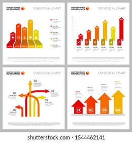 Creative chart set for statistics, marketing, analysis concept. Business diagrams for annual reports, web design, or presentation slide templates. Bar chart, arrow, percentage, step diagram
